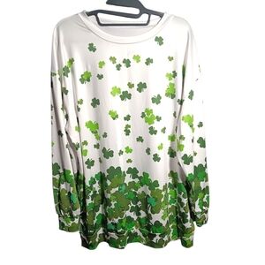 Woman's Green Clover Print Long Sleeve Oversized St. Patrick's Day Top Sz 1XL
